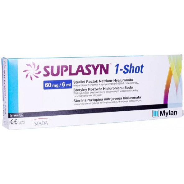 zdjęcie Suplasyn 1-Shot 60mg/6ml, kwas hialuronowy do wstrzykiwań dostawowych, 1 ampułko-strzykawka z witryny sklep medyczny....