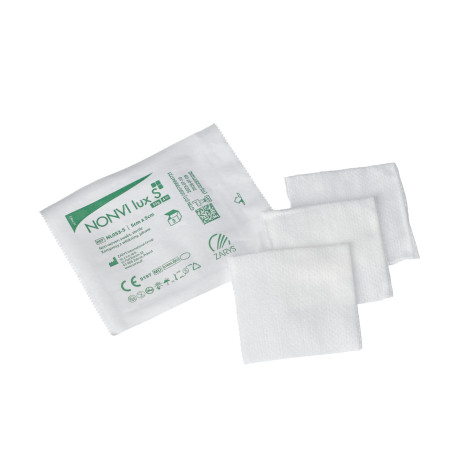 Kompres włókniowy NONVI lux S 30g, 4W, jałowy 5cmx5cm, Zarys