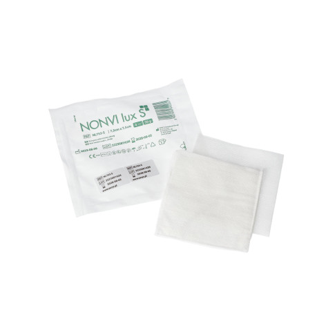 Kompres włókniowy NONVI lux S 30g, 4W , jałowy 7,5cmx7,5cm, Zarys