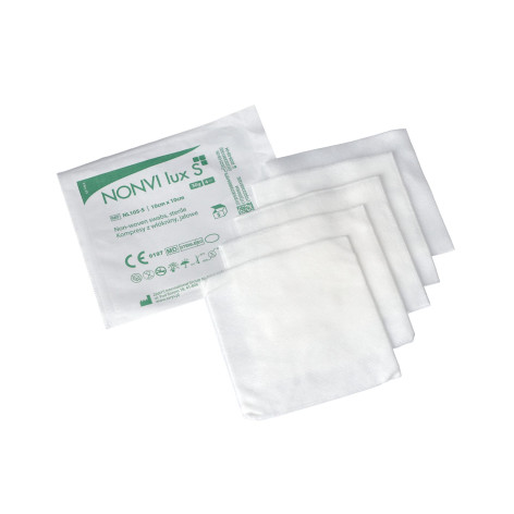 Kompres włókniowy NONVI lux S 30g, 4W , jałowy 10cmx10cm, Zarys